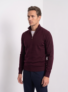 Men's quarter zip sweater in burgundy