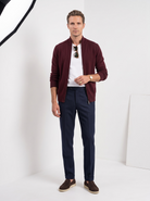 Men's wool full zip cardigan in burgundy