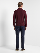 Men's wool full zip cardigan in burgundy