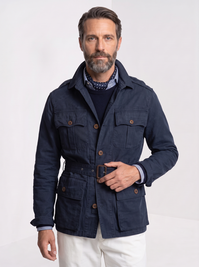 Men's belted field jacket in navy