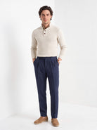 BLENIN men's basket weave button sweater in cream, full-length front view