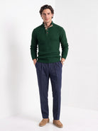BLENIN men's basket weave button sweater in dark green, full-length front view