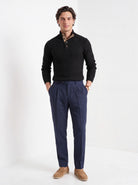 BLENIN men's basket weave button sweater in black, full-length front view
