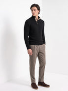 BLENIN men's basket weave button sweater in black, three-quarter view