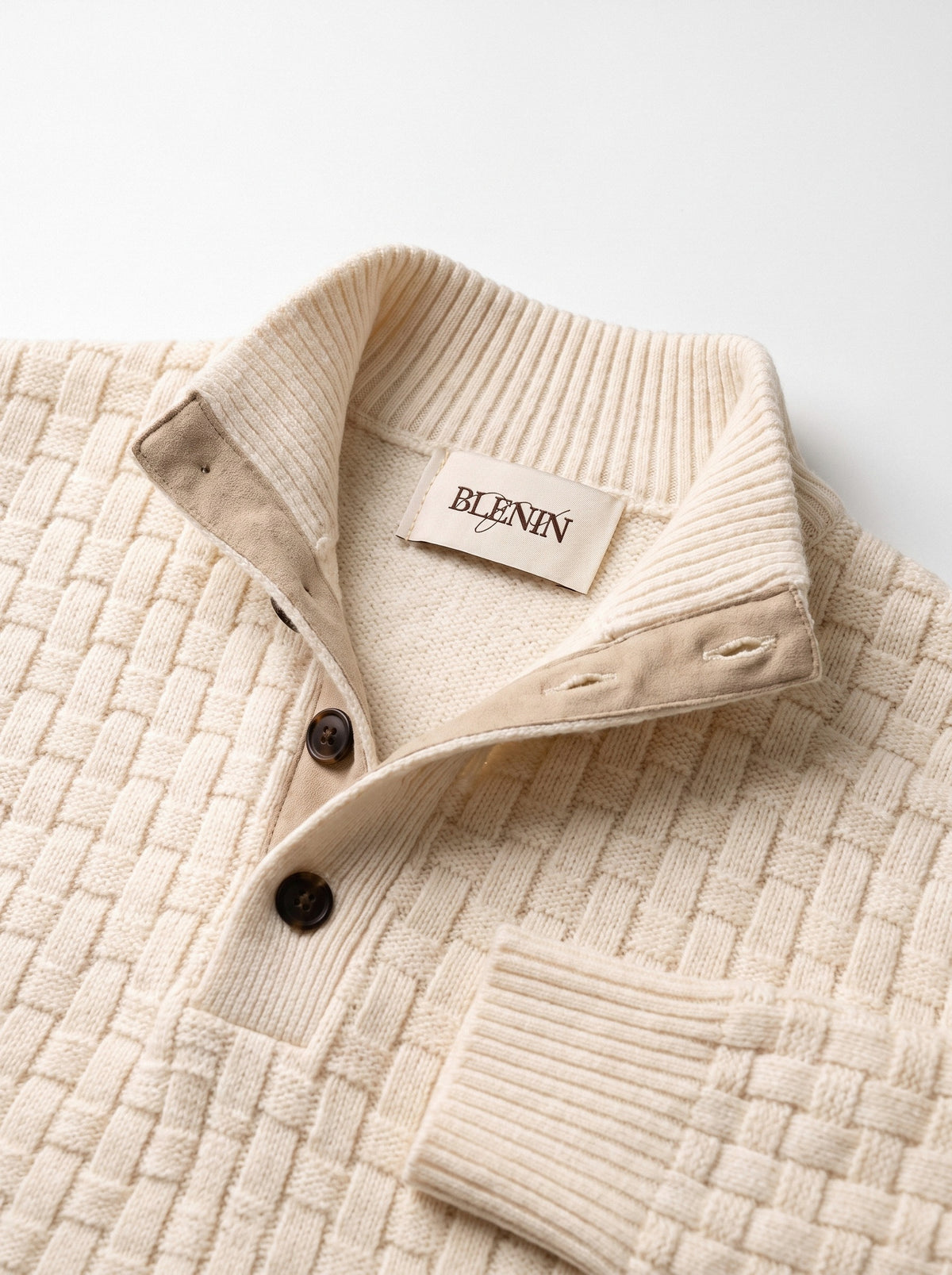 BLENIN basket weave button sweater, woven BLENIN label
