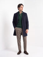 BLENIN men's basket weave button sweater in dark green, full-length look