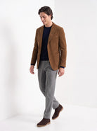 BLENIN men's corduroy blazer in brown, full outfit, walking