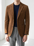 BLENIN men's corduroy blazer in brown, fit detail