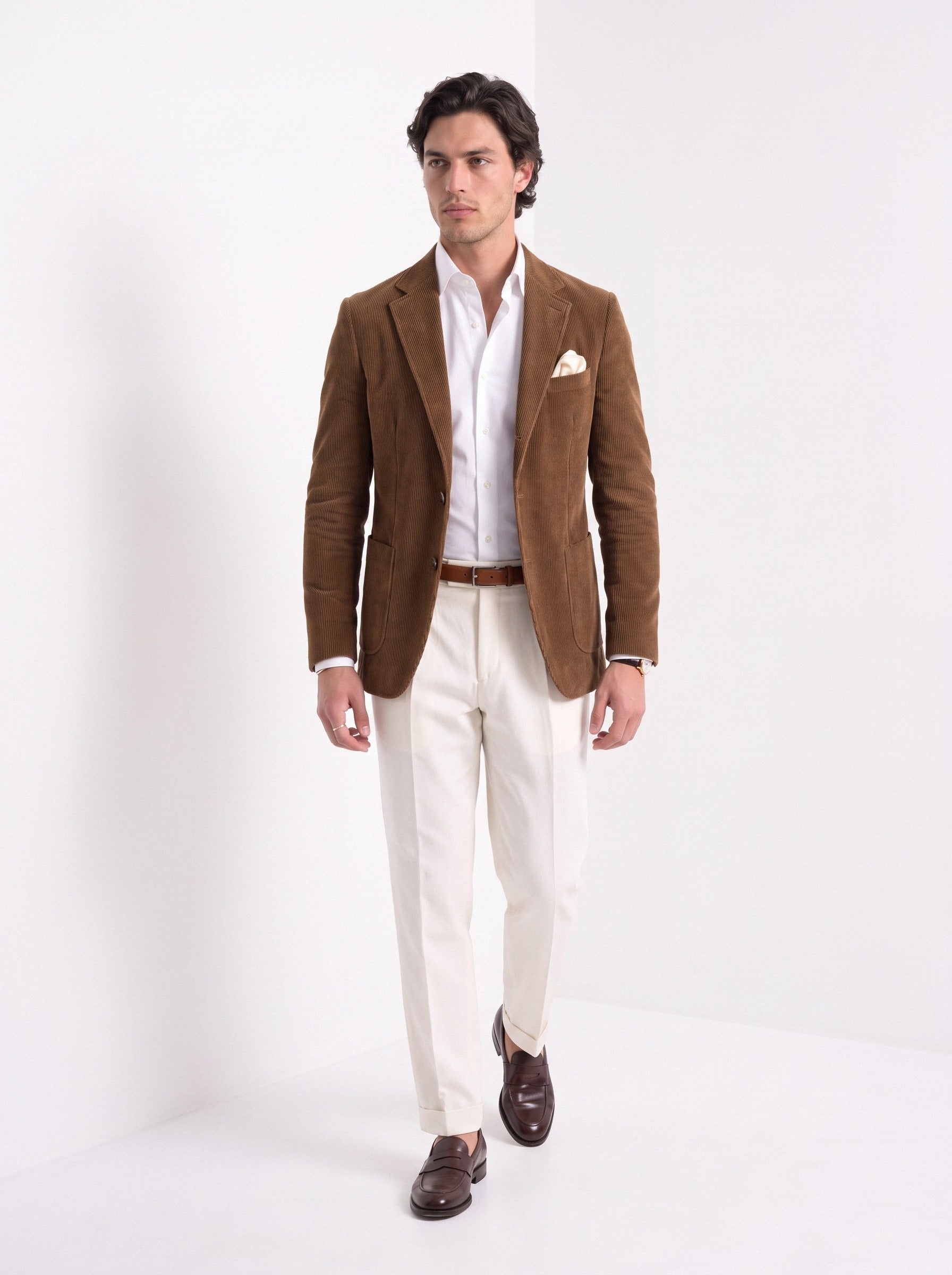 BLENIN men's corduroy blazer in brown, full-length look