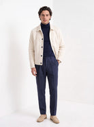BLENIN men's suede-look trucker jacket in cream, full-length front view