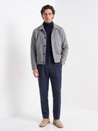 BLENIN men's suede-look trucker jacket in grey, full-length front view