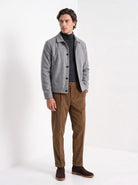 BLENIN men's suede-look trucker jacket in grey, three-quarter view