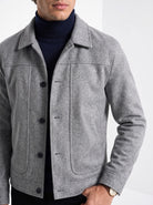 BLENIN men's suede-look trucker jacket in grey, close-up of the details