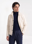 BLENIN men's suede-look trucker jacket in cream, front portrait