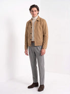 BLENIN men's suede-look trucker jacket in camel, full-length look