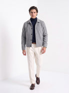 BLENIN men's suede-look trucker jacket in grey, full-length look