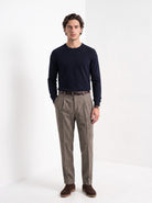 BLENIN men's naples tweed trousers in brown, full-length front view