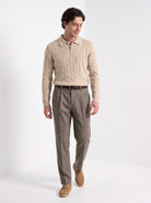 BLENIN men's naples tweed trousers in brown, full outfit, walking