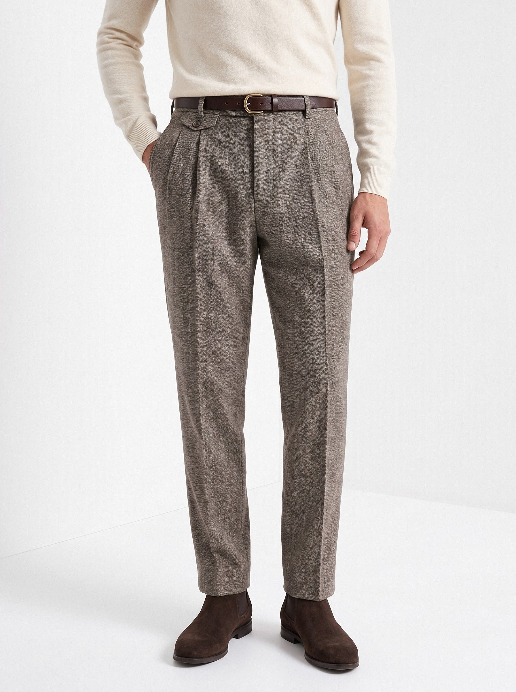 BLENIN men's naples tweed trousers in brown, front portrait