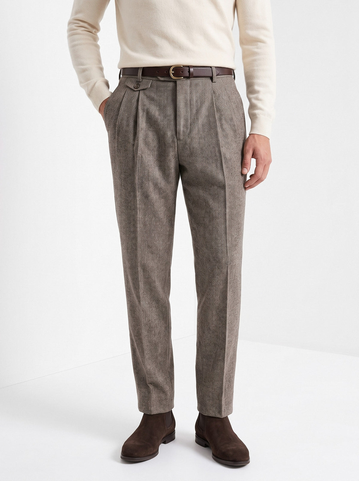 BLENIN men's naples tweed trousers in brown, front portrait