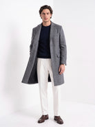 BLENIN men's wool blend overcoat in grey, full-length front view