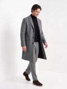 BLENIN men's wool blend overcoat in grey, full outfit, walking