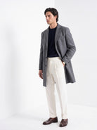BLENIN men's wool blend overcoat in grey, three-quarter view