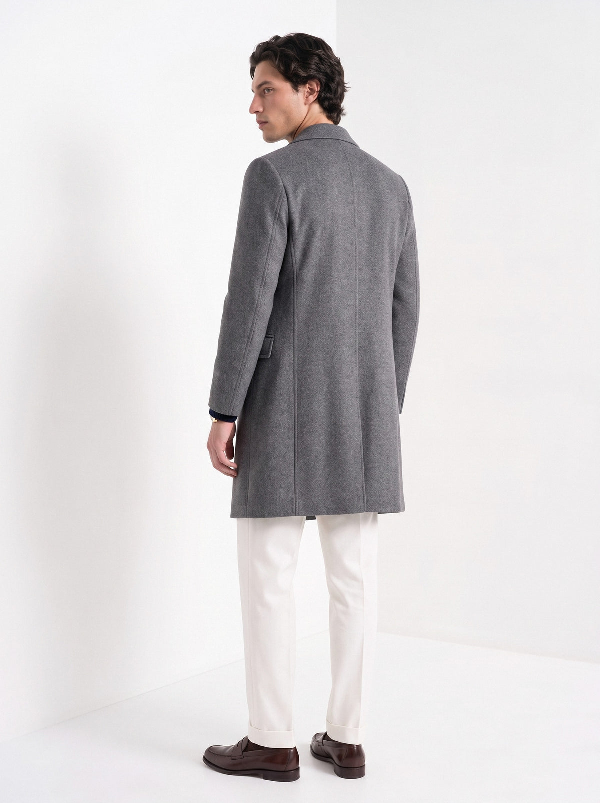 BLENIN men's wool blend overcoat in grey, back view