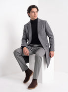 BLENIN men's wool blend overcoat in grey, seated, full outfit