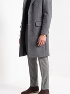 BLENIN men's wool blend overcoat in grey, fit detail