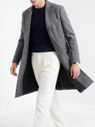 BLENIN men's wool blend overcoat in grey, styled detail