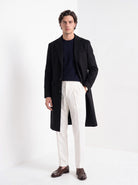 BLENIN men's wool blend overcoat in black, full-length front view