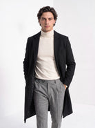BLENIN men's wool blend overcoat in black, front portrait