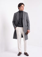 BLENIN men's wool blend overcoat in grey, full-length look