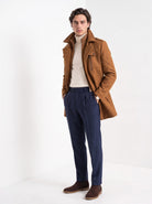 BLENIN men's double collar wool coat in camel, full-length front view