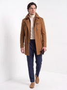 BLENIN men's double collar wool coat in camel, full-length look