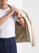 BLENIN men's corduroy sherpa jacket in cream, styled detail
