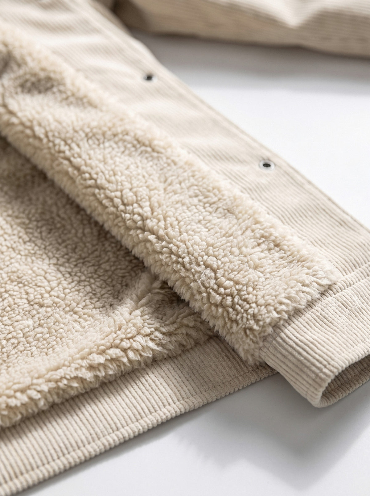 BLENIN men's corduroy sherpa jacket in cream, fabric close-up