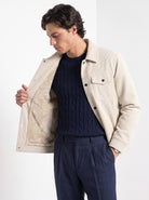 BLENIN men's corduroy sherpa jacket in cream, front portrait