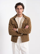 BLENIN men's corduroy sherpa jacket in coffee, front portrait