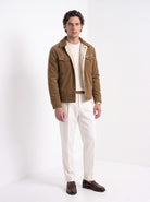 BLENIN men's corduroy sherpa jacket in coffee, full-length look