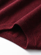 BLENIN men's 100% wool crew neck sweater in burgundy, fabric close-up