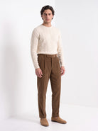 BLENIN men's corduroy pleated trousers in brown, full-length look