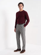 BLENIN men's herringbone wool trousers in grey, full-length front view