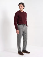 BLENIN men's herringbone wool trousers in grey, three-quarter view