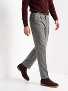BLENIN men's herringbone wool trousers in grey, styled detail