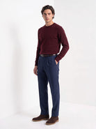 BLENIN men's herringbone wool trousers in navy, full-length front view