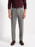 BLENIN men's herringbone wool trousers in grey, front portrait