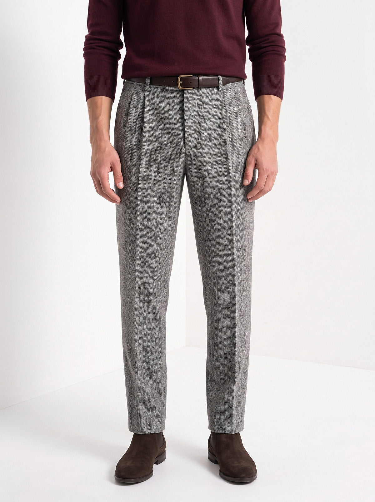 BLENIN men's herringbone wool trousers in grey, front portrait