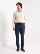 BLENIN men's herringbone wool trousers in navy, full-length look
